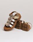 Sandales femme Semerdjian Delia cuir laminato platino miele vue latérale