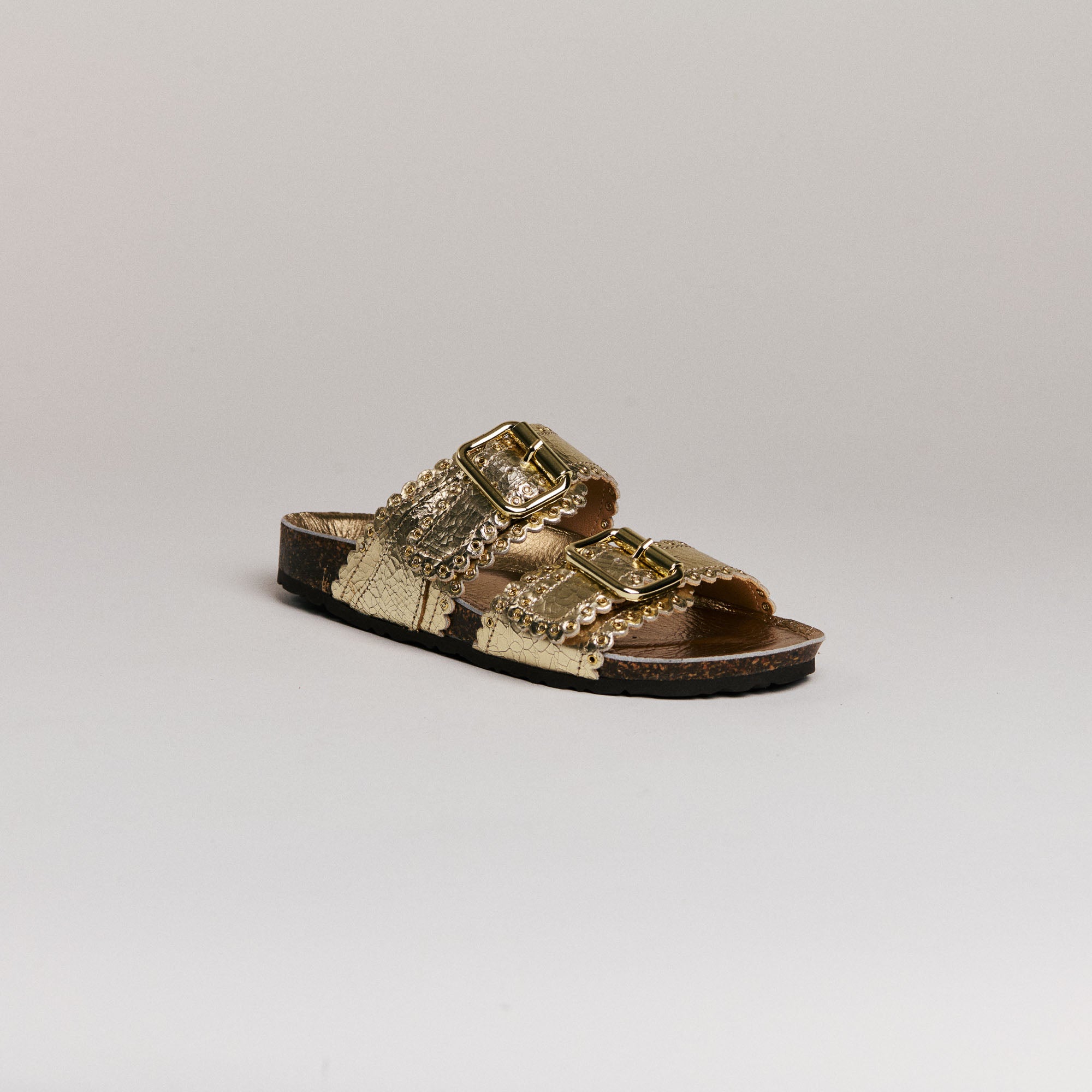 Mules femme Semerdjian Arianna cuir crack platino vue latérale