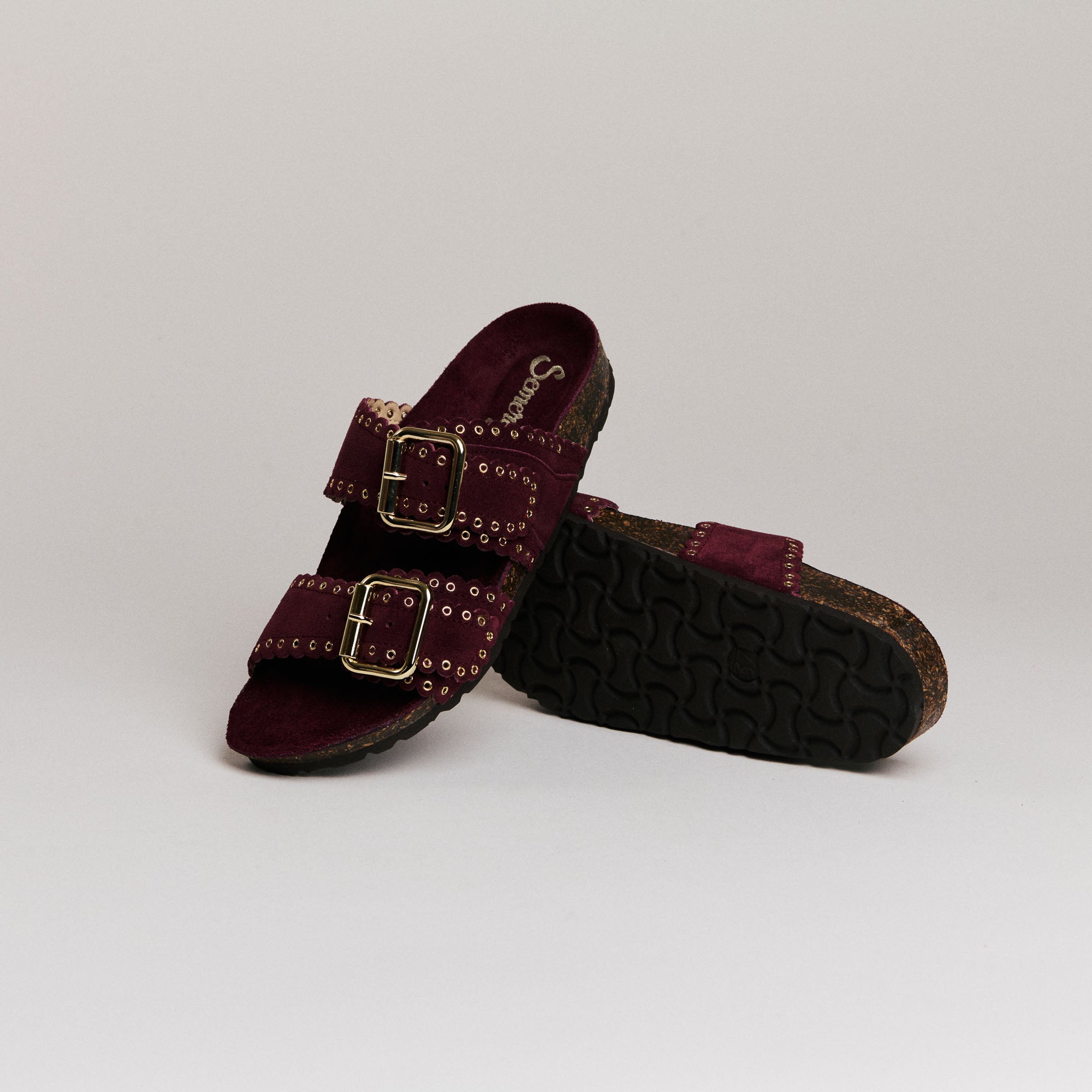 Mules femme Semerdjian Arianna cuir crosta bordeaux vue latérale