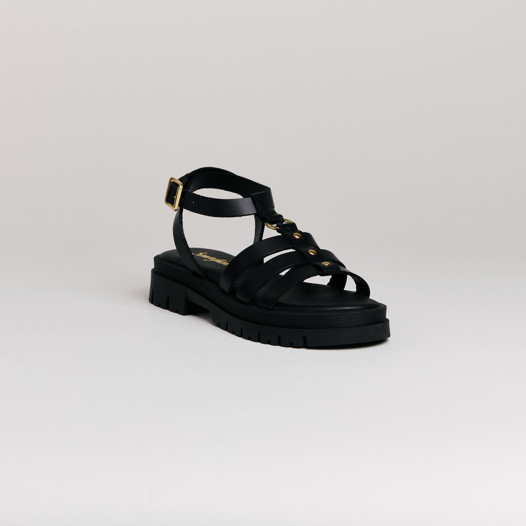 Sandales femme Semerdjian Clara cuir vitello noir vue de face