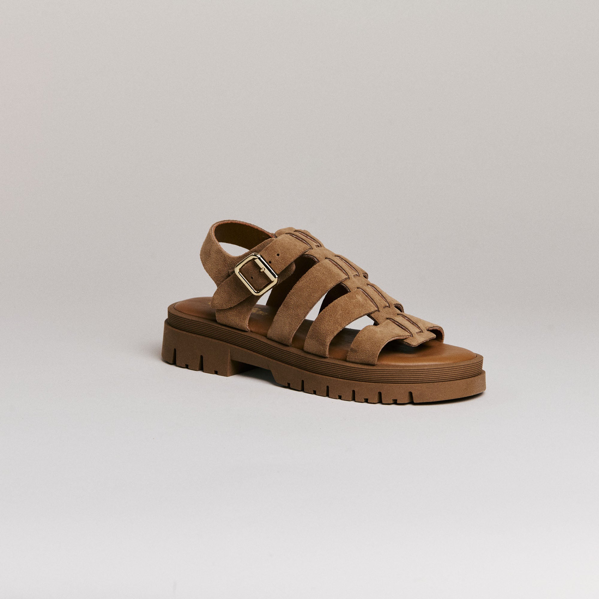 Sandales femme Semerdjian Delia cuir crosta taupe  vue coté