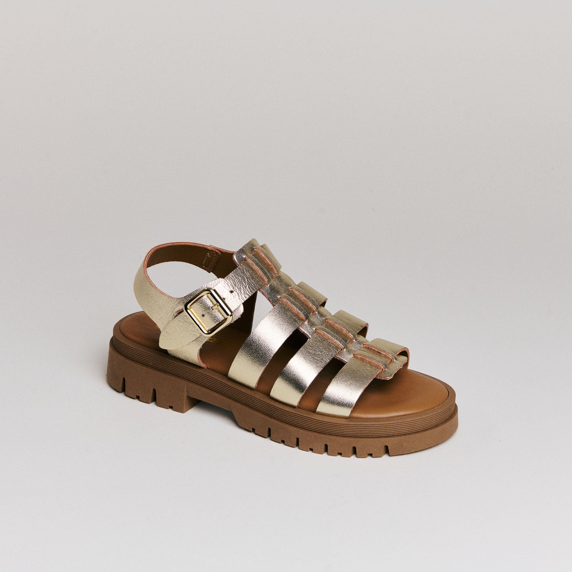 Sandales femme Semerdjian Delia cuir laminato platino made in Europe