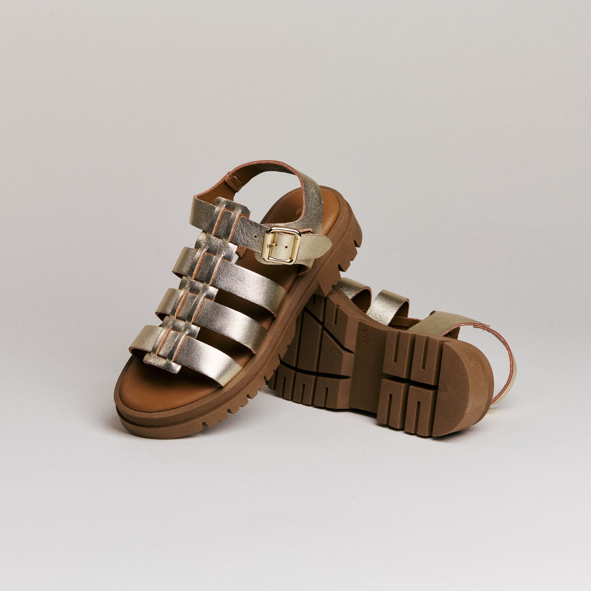 Sandales femme Semerdjian Delia cuir laminato platino miele vue latérale