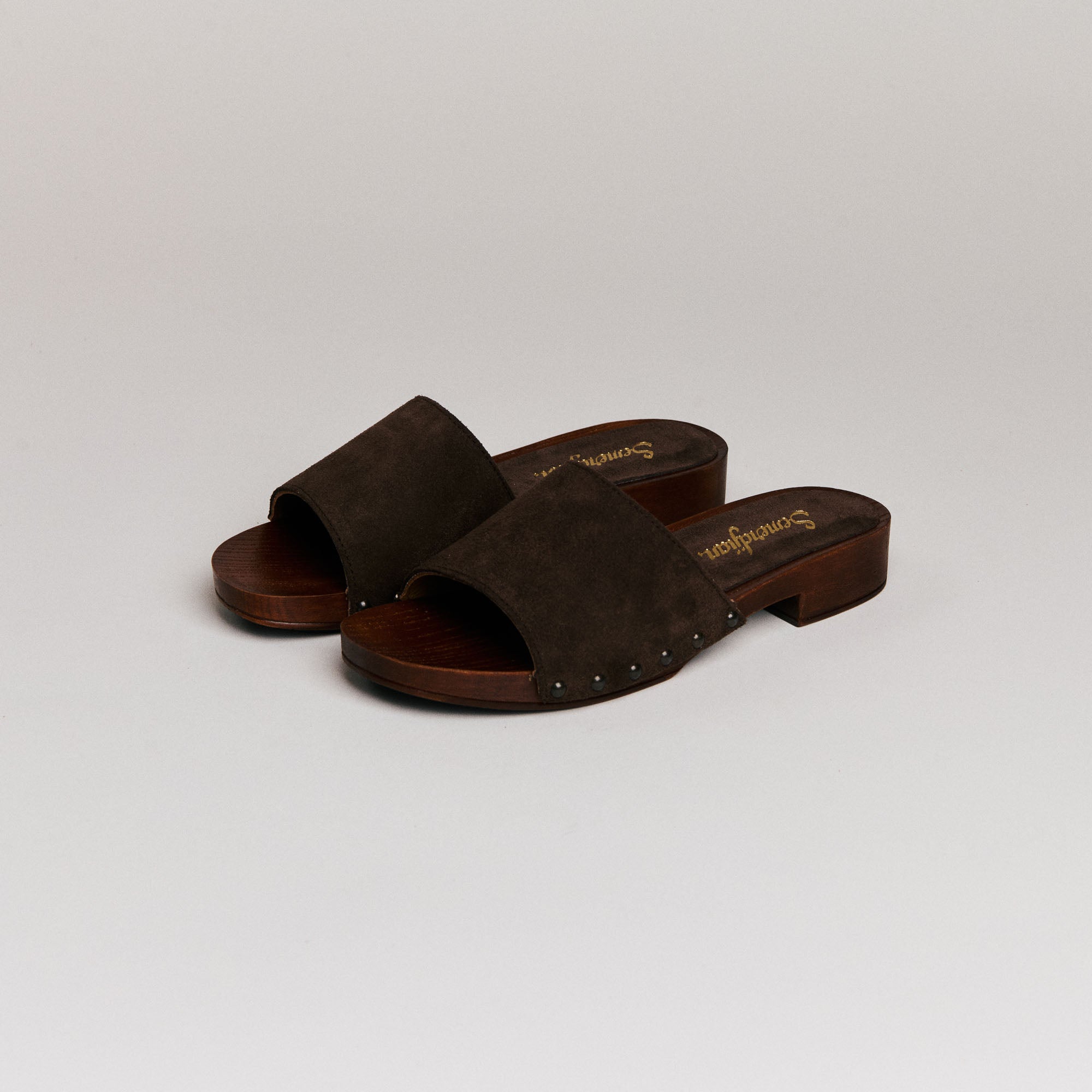 Mules femme Semerdjian Iole cuir crosta tabac vue de face