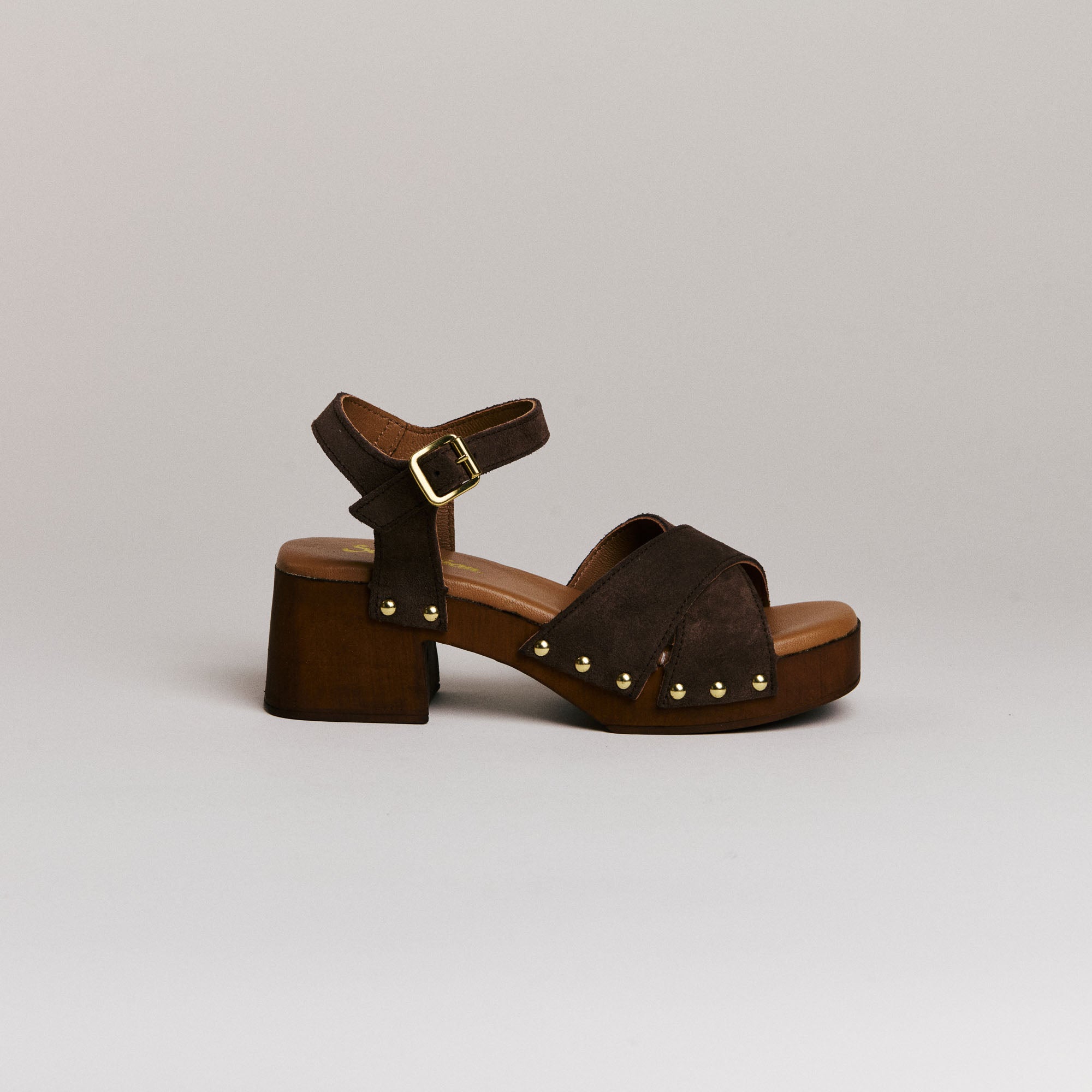 Sandales femme Semerdjian Micol cuir crosta tabac vue de latérale