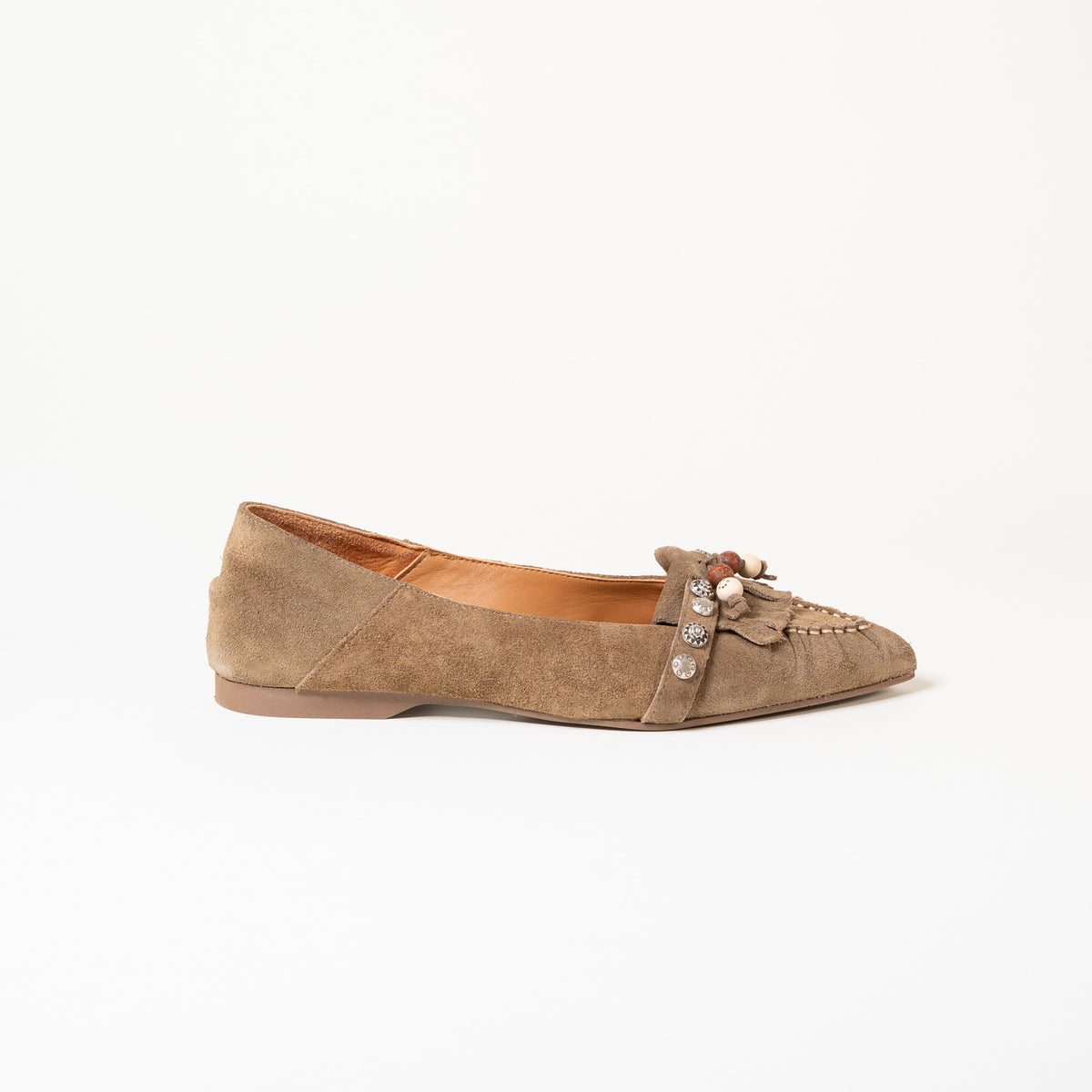 Mocassins VOGUE 01 Camoscio Visone — Croûte de velours taupe, doublure cuir de veau et première cuir