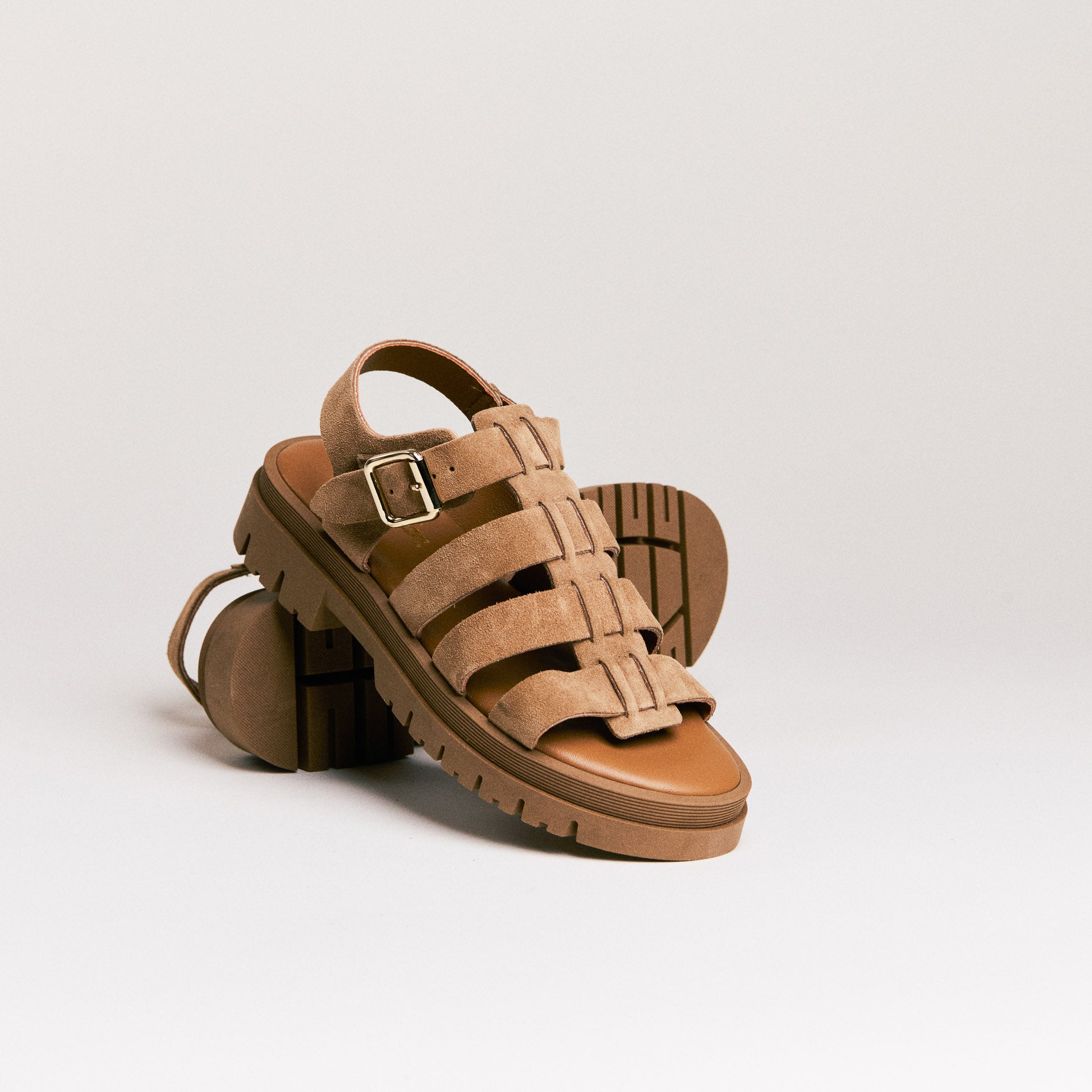 Sandales femme Semerdjian Delia cuir crosta taupe vue latérale