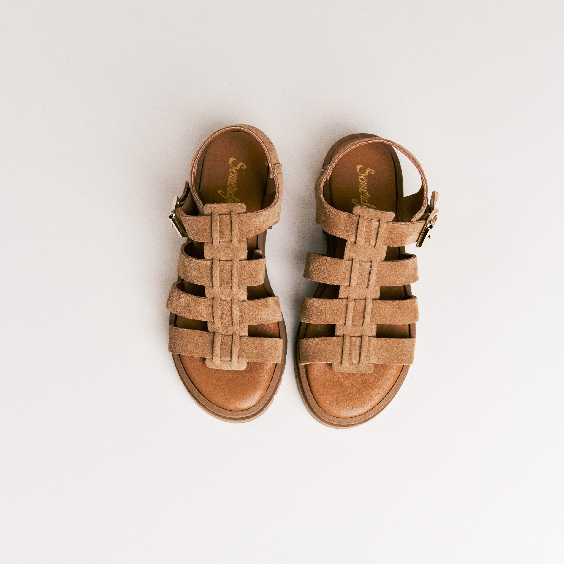 Sandales femme Semerdjian Delia cuir crosta taupe fabriqué en Europe