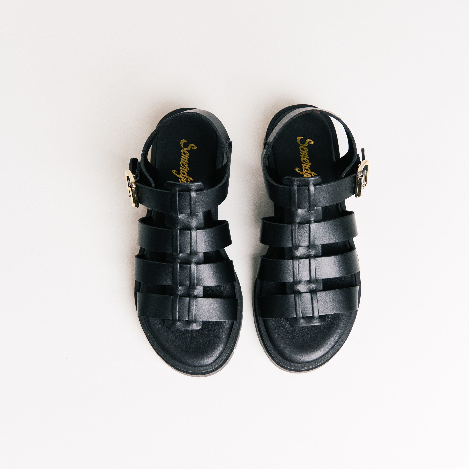 Sandales femme Semerdjian Delia cuir vitello noir artisanal européen