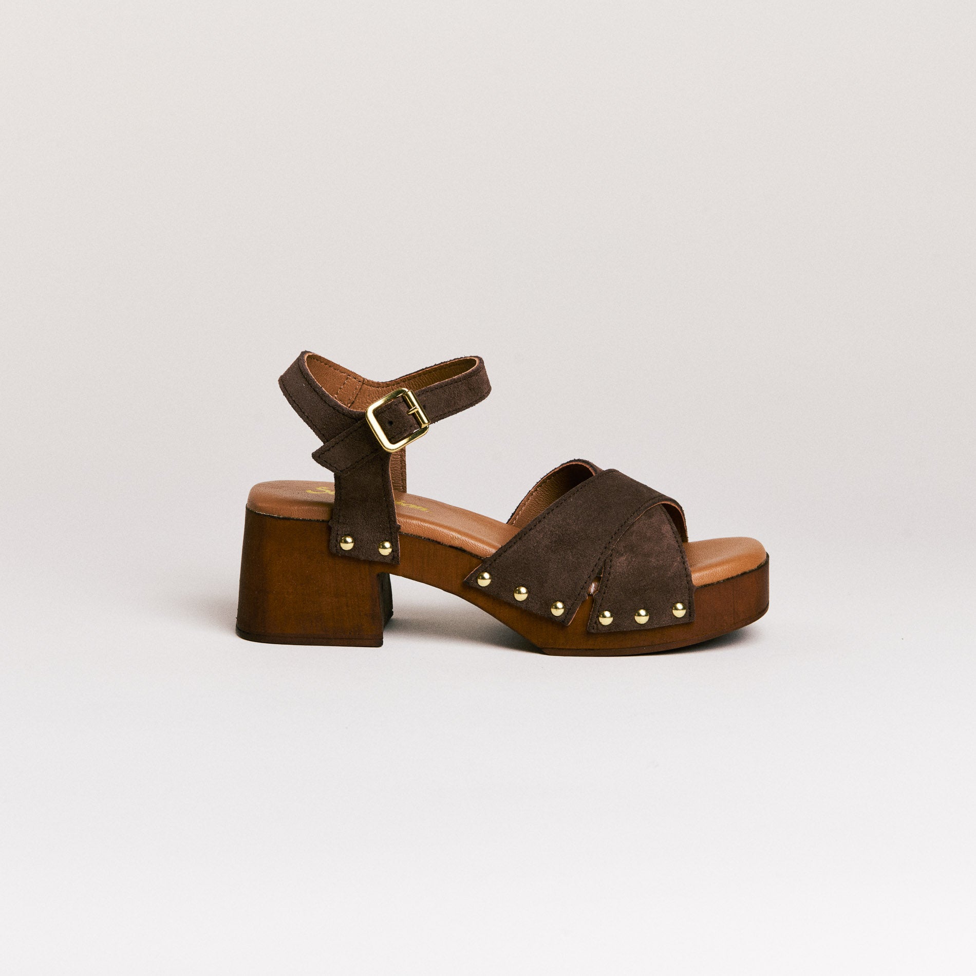 Sandales femme Semerdjian Micol cuir crosta tabac vue de latérale