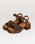Sandales femme Semerdjian Micol cuir crosta tabac vue face
